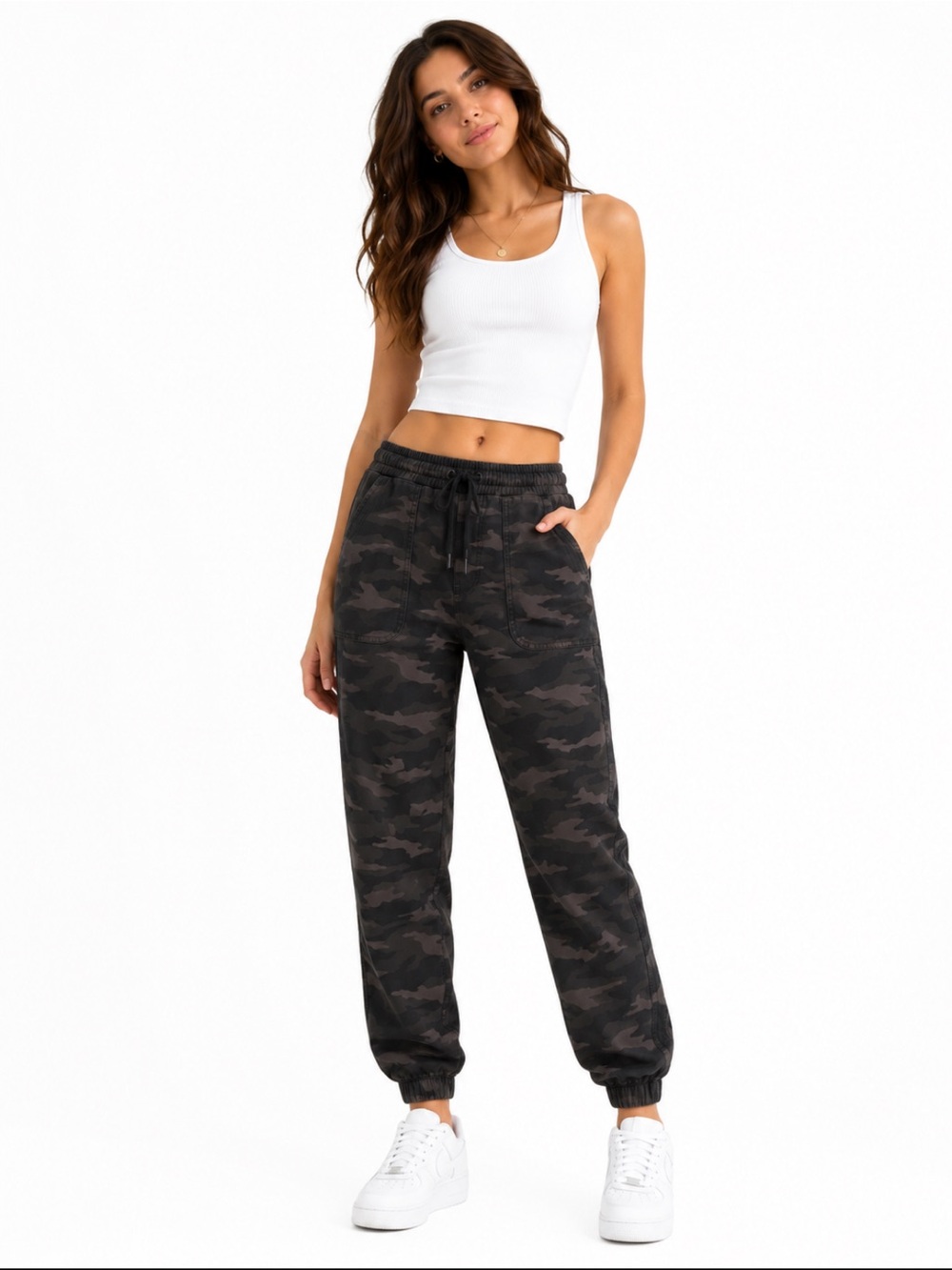 Athleta Farallon Jogger Pants Size 10 Black Gray Camo Drawstring Athleisure